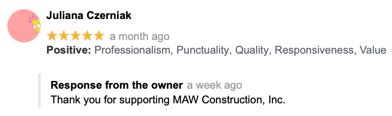 MAW Construction Reveiws