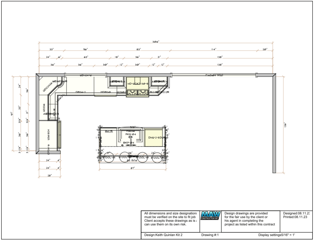 Aerial view drawing of the kitchen remodel in Lower Makefield